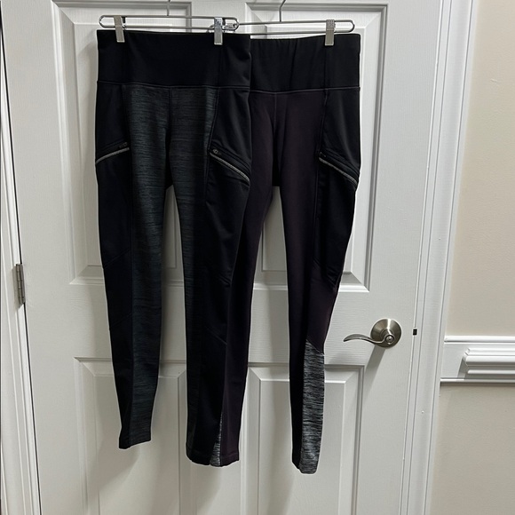 Bundle of 2 Athleta dark purple Dark Gray fleece snow winter skiing leggings - Picture 1 of 6
